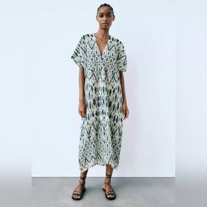 ZARA PRINTED RAMIE KAFTAN TUNIC DRESS SMALL OVERSIZED NWT